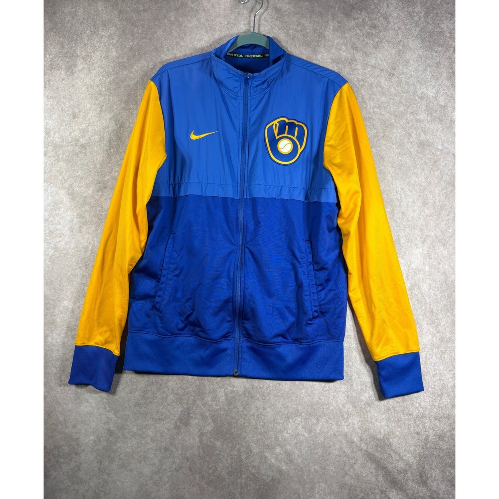 Milwaukee Brewers Nike Jacket Mens M Blue Baseball Full Zip Track Warm Up Sports